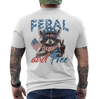 Feral And Free Raccoon 4Th Of July Patriotic Men's T-shirt Back Print - Thegiftio UK