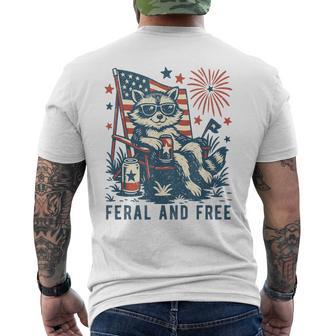 Feral And Free Raccoon 4Th Of July Patriotic Men's T-shirt Back Print - Thegiftio UK