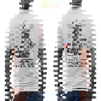 Feral And Free Raccoon Raccoon 4Th Of July Usa Flag Men's T-shirt Back Print - Monsterry