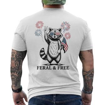 Feral But Free Raccoon Patriotic 4Th Of July Men's T-shirt Back Print - Thegiftio UK