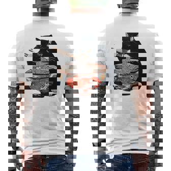 Black Fat Cat Eating Ramen Men's T-shirt Back Print - Thegiftio