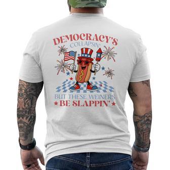 Hot Dog Democracy's Collapsing 4Th July Men's T-shirt Back Print - Thegiftio UK
