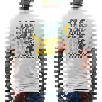 Game Day Football Season Retro Green Gold Checker Touchdown Men's T-shirt Back Print - Thegiftio