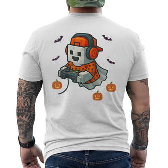 Halloween Ghost Gamer Spooky Pixelated Ghost With Controller Men's T-shirt Back Print - Thegiftio UK