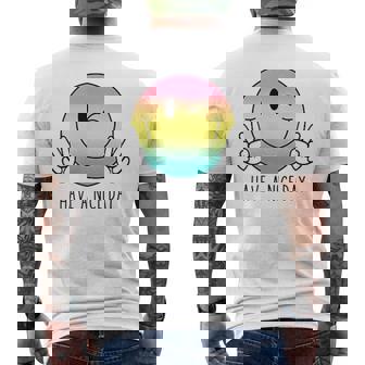 Have A Nice Day Winkingmile Face Peace Wink Happy Face メンズTシャツ バックプリント - Kawaiitshirt