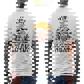 Hiking Is Just Walking With Snacks Bear Hiking Retro Men's T-shirt Back Print - Thegiftio UK