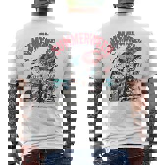Horror Character Summerween Halloween Vintage Beach Men's T-shirt Back Print - Monsterry