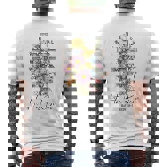 He Is Risen 花柄 十字架 春の花 イースター クリスチャ メンズTシャツ バックプリント - Kawaiitshirt
