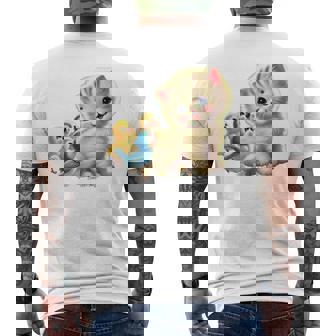 Kitten With Happy Little Birds メンズTシャツ バックプリント - Kawaiitshirt