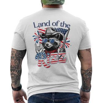 Land Of The Rizz Patriotic Raccoon 4Th July Us Flag Men's T-shirt Back Print - Thegiftio UK