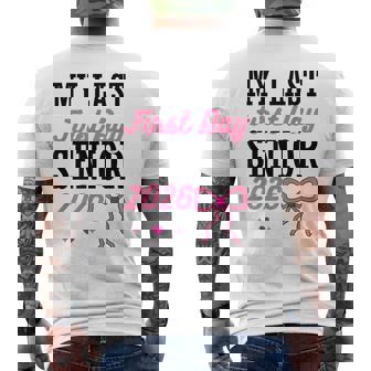 My Last First Day Senior 2026 Coquette Pink Bow Graduation Men's T-shirt Back Print - Thegiftio