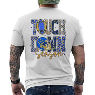 Leopard Blue Gold Checkered Football Touchdown Season Men's T-shirt Back Print - Thegiftio UK