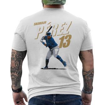 License Champs Salvador Perez Kansas City Baseball Player Mlbspz3001 Blue Men's T-shirt Back Print - Thegiftio UK