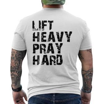 Lift Heavy Pray Hard -On Back Fitness And Faith Gym Workout Men's T-shirt Back Print - Thegiftio UK