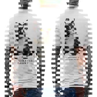 Mischief In Fur 猫写真 ハチワレ猫 黒白猫 猫好き ネタ 猫しもべ 猫飼い 猫依存症 メンズTシャツ バックプリント - Kawaiitshirt