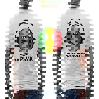 One Love ラスタ レゲエ 音楽 ヘッドホン スマイルフェイス ラスタファリ メンズTシャツ バックプリント - Kawaiitshirt