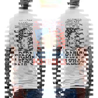 Patriotic Firework Baseball 4Th Of July Freedom & Fastballs Men's T-shirt Back Print - Monsterry