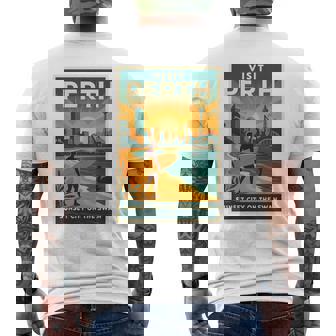 Perth Australia – ビンテージ旅行ポスタースタイル 長袖tシャツ メンズTシャツ バックプリント - Kawaiitshirt