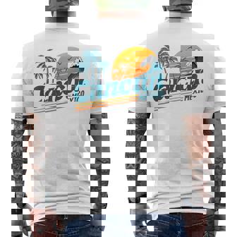 Retro Cancun Mexico Sunset Palm Tree Beach Summer Vacation Men's T-shirt Back Print - Monsterry