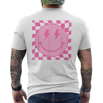 Retro Happy Face Pink Checkered Pattern Smile Face Trendy Men's T-shirt Back Print - Thegiftio UK