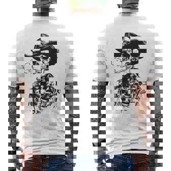 Rustic Skeleton Cowboy Western Goth Dark Grunge Gothic Skull Men's T-shirt Back Print - Monsterry
