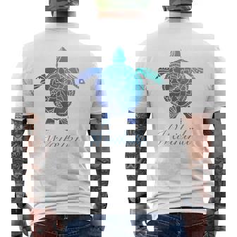 Save The Hawaiiea Turtles ハワイアンブルー トライバルタートルホヌ メンズTシャツ バックプリント - Kawaiitshirt