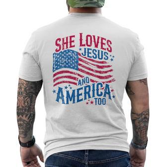 She Loves Jesus And America Too Jesus Fourth Of July Men's T-shirt Back Print - Thegiftio UK