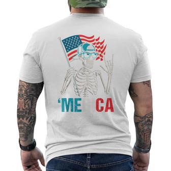 Skeleton Merica Rock American Flag Patriotic 4Th Of July Men's T-shirt Back Print - Thegiftio UK