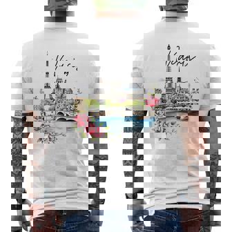 Vibrant Paris France Watercolor Souvenir Men's T-shirt Back Print - Monsterry