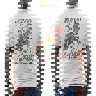 Vintage Bronc Riding Cowboy Rodeo Not My First Rodeo Men's T-shirt Back Print - Thegiftio