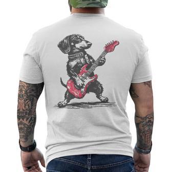 Vintage Dachshund Weenie Playing Guitar Men's T-shirt Back Print - Thegiftio UK