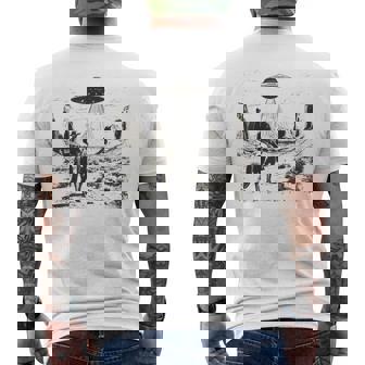Vintage Rodeo Cowboy Western Country Space Ship Ufo Alien Men's T-shirt Back Print - Monsterry