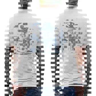Vintage Western Pomeranian Cowboy Dog Wild West Ufo Men's T-shirt Back Print - Thegiftio
