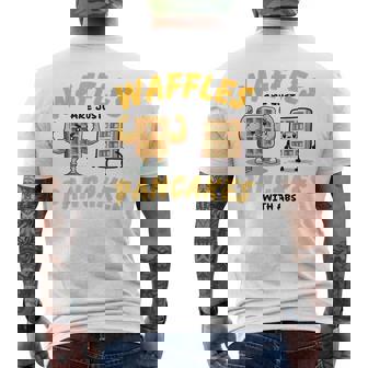 Waffles Are Just Pancakes With Abs Breakfast ワッフル愛好家 メンズTシャツ バックプリント - Kawaiitshirt