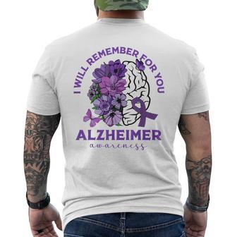 I Will Remember For You Purple Flowers Alzheimers Awareness Men's T-shirt Back Print - Thegiftio