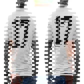 【バックプリント・背中側】17 数字 背番号 ユニフォーム ナンバー【ブラック／黒の文字】スポーツ 野球 サッカー 部活 メンズTシャツ バックプリント - Kawaiitshirt