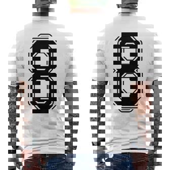 【バックプリント・背中側】8 数字 背番号 ユニフォーム ナンバー【ブラック／黒 の文字】スポーツ 練習着 部活 メンズTシャツ バックプリント - Kawaiitshirt