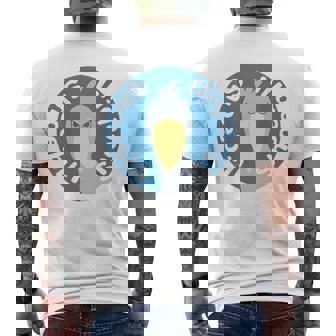 【バックプリント・背中側】ハシビロコウ『ロゴマーク』ブルー 青【どうぶつフレンズ】鳥 動物 ゆるくて かわいい イラスト メンズTシャツ バックプリント - Kawaiitshirt