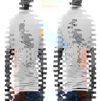 【バックプリント・背中側】ハシビロコウさん 『セルフィー』鳥【どうぶつフレンズ 】動物園 ゆるくて かわいい イラスト メンズTシャツ バックプリント - Kawaiitshirt