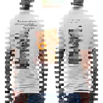 ありがとうのタヌキ ひまわりver 父の日 アニマルグラフィック 感謝 たぬき 花と狸 メンズTシャツ バックプリント - Kawaiitshirt