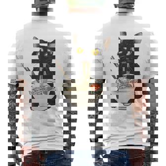 おもしろ猫 食べる 麺 ラーメン 日本猫 食べる 麺 メンズTシャツ バックプリント - Kawaiitshirt