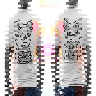 かわいいコーギーのドーナツを持つ漫画の犬愛好家アートキッズ。 メンズTシャツ バックプリント - Kawaiitshirt