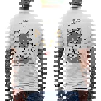 にぱっと笑う黒柴 柴犬のドット絵 メンズTシャツ バックプリント - Kawaiitshirt