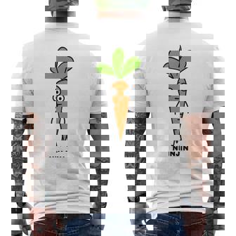 にんじん 人参 顔 イラスト かわいい おもしろ 簡単 シンプル ゆるい 野菜 メンズTシャツ バックプリント - Kawaiitshirt