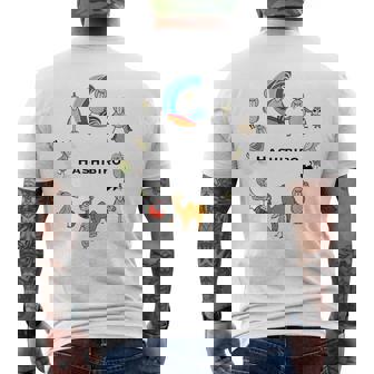 みんな大好きハシビロコウ 動かない鳥 はしび郎クラブtシャツ 絵しりとり遊び どうぶつ Zoo メンズTシャツ バックプリント - Kawaiitshirt