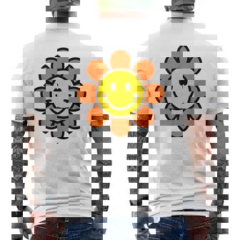 オレンジ イエロー ハッピー スマイル スマイル フェイス デイジー フラワーガール メンズTシャツ バックプリント - Kawaiitshirt