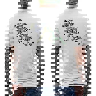 カエル 相撲 伝統 浮世絵 のようなカエルイラスト かわいい 渋かっこいい ワンポイント メンズTシャツ バックプリント - Kawaiitshirt