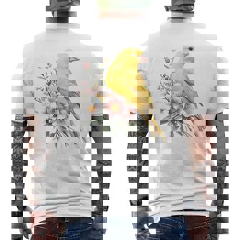 カナリアの鳥好き、ピンクの花のかわいい鳥、自然。 メンズTシャツ バックプリント - Kawaiitshirt