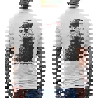 カワウソ アニマル柄 動物園 図面 イラスト 顔 カワウソ メンズTシャツ バックプリント - Kawaiitshirt