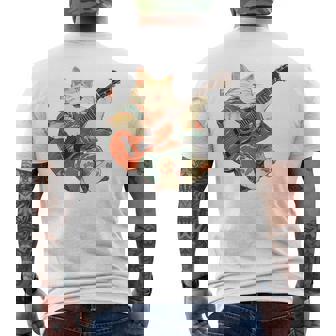 ギターを弾く日本の侍猫 忍者 浮世絵 アニメ メンズTシャツ バックプリント - Kawaiitshirt